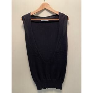 Vintage Womens Tunic Sweater Vest Size XS Black V Neck Oversized Grunge 90s Y2K